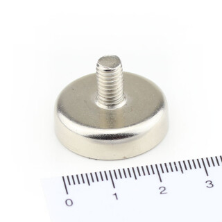 Neodymium flat pot magnets Ø 25 x 7 mm, with threaded neck - 20 kg / 200 N