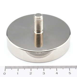 Neodymium flat pot magnets Ø 55 x 12 mm with threaded neck M8