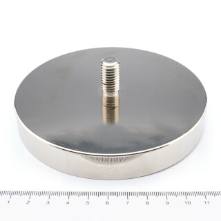 Neodymium flat pot magnets Ø120x18 mm with threaded neck M12